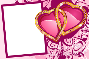 Corações ouro, diamantes, moldura luxuosa, fundo rosa.