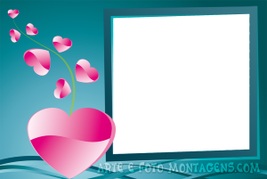 Ramo de corações 3D rosa e fundo azul.