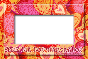 Corações estampados variados, frase 'feliz dia dos namorados'.