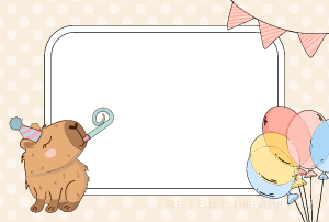 Capivara com chapéu festa, número 10, moldura circular, fundo rosa triângulos.