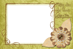 Feliz dia da Vovó, flor, moldura vintage, fundo verde.