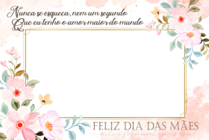 trecho da música como é grande o meu amor por você e frase feliz dia das mães com flores e fundo rosa claro.