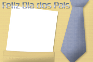 Camisa social amarela, gravata azul, frase 'feliz dia dos pais'.