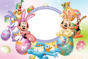 Mickey, Minnie, margarida, pluto, pateta, pato donald, tico e teco, ovos coloridos de Páscoa Disney.