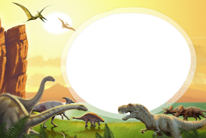 Dinossauros variados, fundo jurassico.