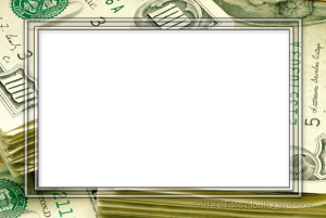 Notas de dólar, cifrão, fundo verde.