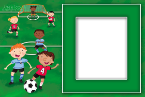 Bola futebol, campo, trave, jogadores, moldura gramado, fundo estádio.