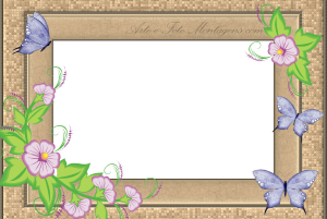 Flores, borboletas, moldura pastilhas marrom.