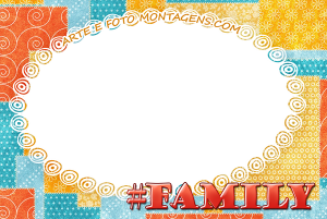 Hashtag #Family, #Família, fundo colorido.