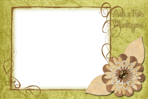 Flor estilo vintage, moldura antiga ornamentada, fundo papel envelhecido.