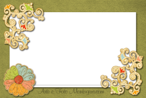 Ornamentos vintage, arabescos, moldura dourada, fundo sépia.