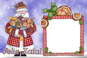 Papai Noel, biscoito, moldura retangular, fundo noite.