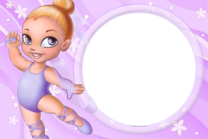 Bailarina bebê sapatilhas, moldura e fundo lilás.