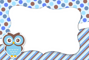 sticker de corujinha, fundo azul estampado estilo scrapbook.