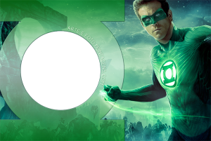 Ryan Reynolds, anel poder, moldura circular símbolo Lanterna Verde, fundo espacial batalha.