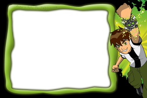 Ben 10 clássico, Omnitrix, moldura irregular verde, fundo preto.
