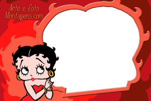 Betty Boop vestido vermelho, pin-up, moldura vermelha, fundo vermelho.