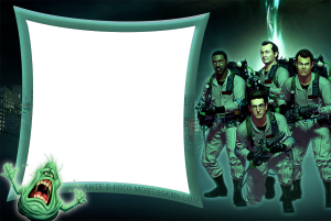 Caça-Fantasmas Ghostbusters, Geleia, cidade noite, moldura verde distorcida.