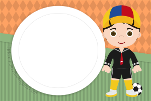 Kiko animado chibi, uniforme marinheiro, bola, moldura circular cinza clara, fundo painéis laranja verde.