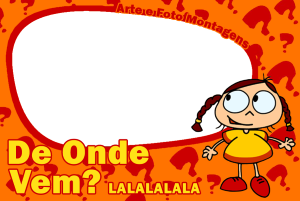 Kika (De Onde Vem?), logo programa, moldura vermelha formato irregular, fundo laranja interrogações.