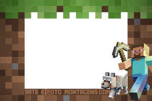 Steve Minecraft, picareta, lobo, árvore blocos moldura, cenário caverna.