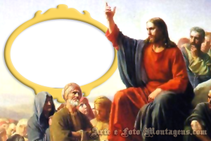 Jesus Cristo pregando, moldura oval amarela.