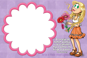 Pati, flores, mensagem, moldura rosa, fundo lilas.